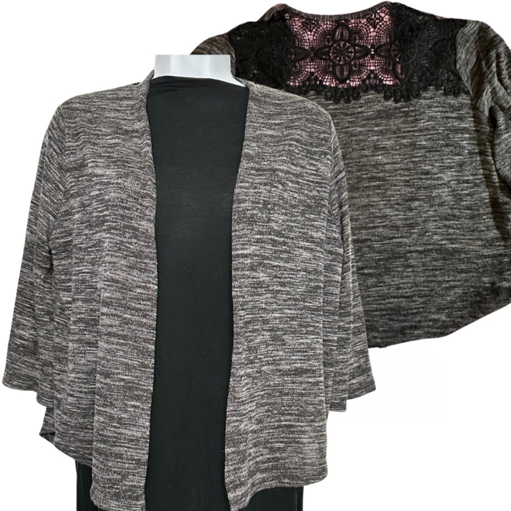 LAGENLOOK Cardigan Sweater Knit Whimsygoth Romantic Crochet Lace Back Black SZ M